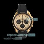 N1 Factory Swiss Clone Omega Speedmaster Yellow Gold Case Rubber Strap Moonwatch 